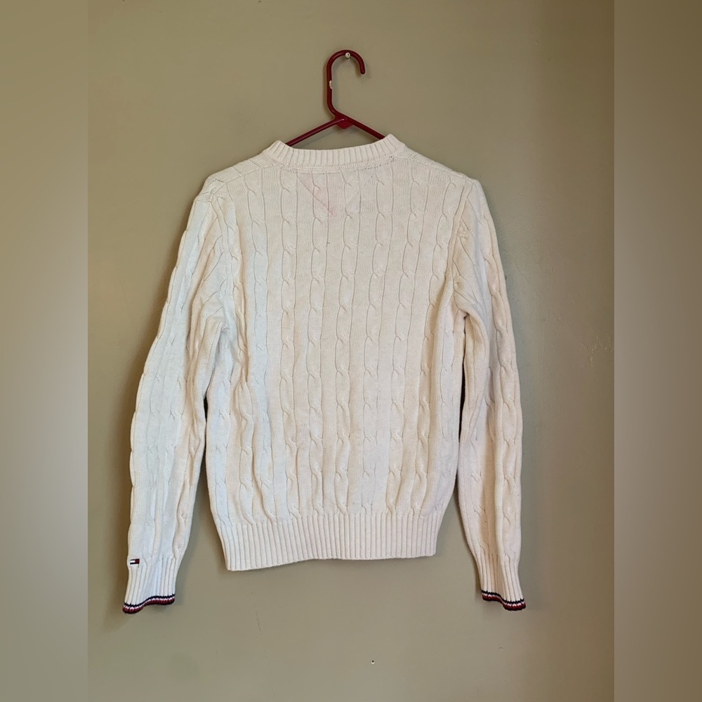 Tommy Hilfiger cable knit sweater shirt classic cream Tommy logo embroidered y2k - Picture 6 of 8